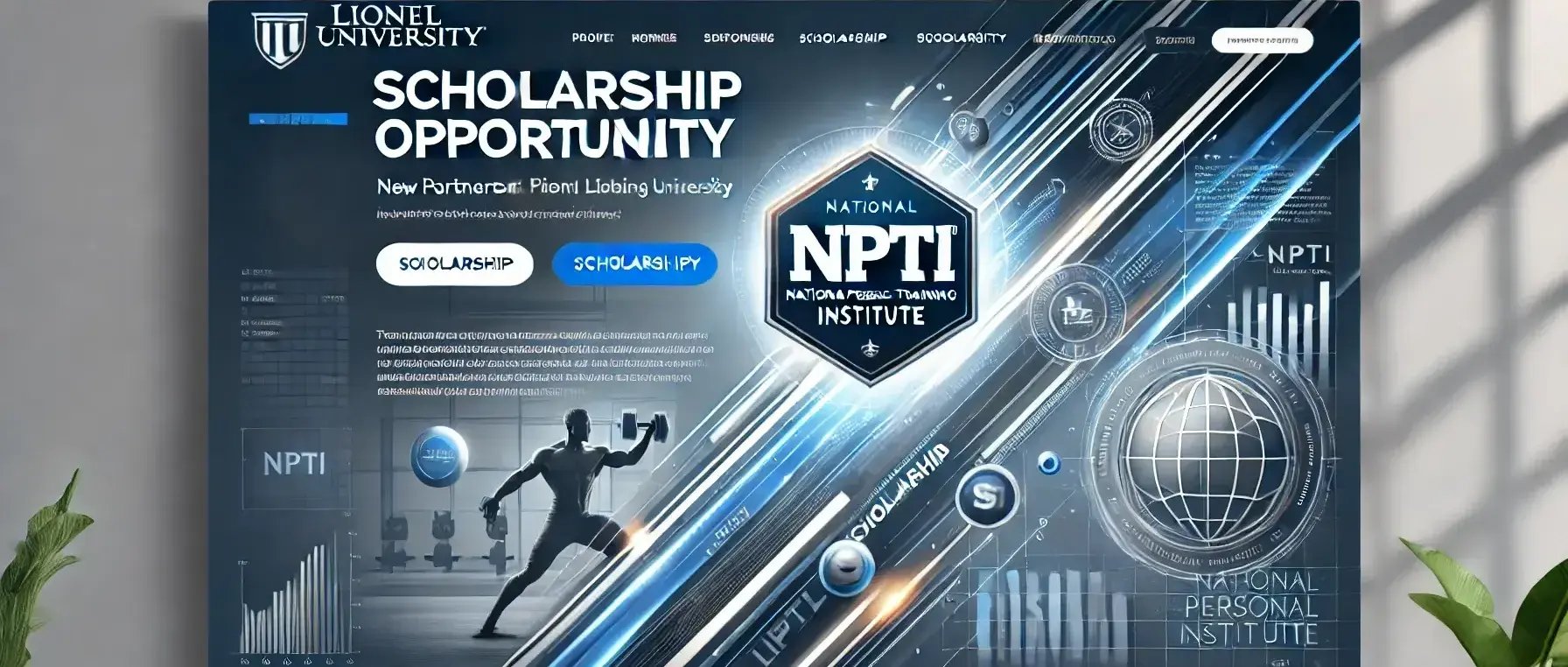 DALL·E 2024-10-31 01-47-29 - A professional, widescreen web banner for a landing page showcasing a new partnership between Lionel University and the National Personal Training Ins DALL·E 2024-10-31 01-47-29 - A professional, widescreen web banner for a landing page showcasing a new partnership between Lionel University and the National Personal Training Ins