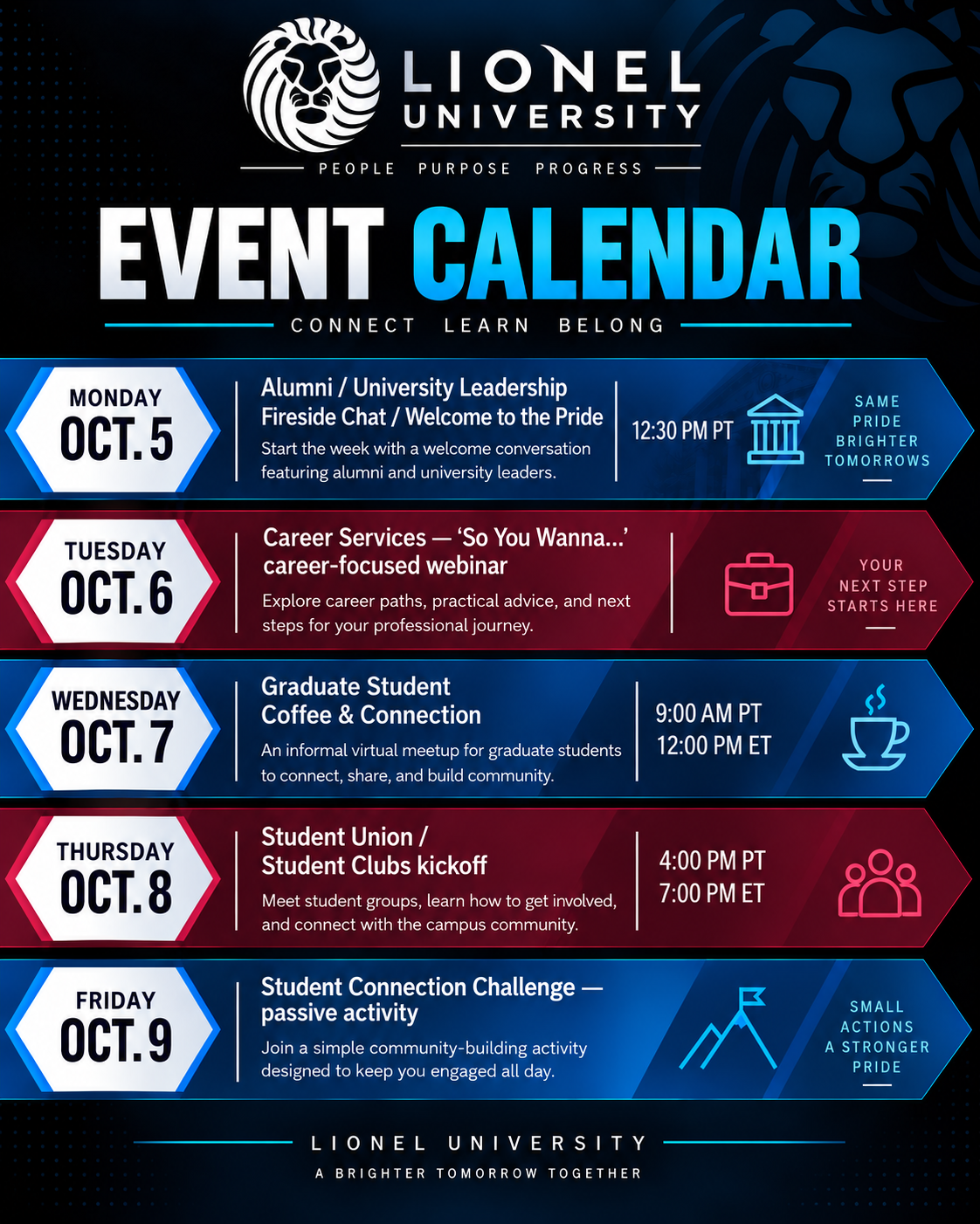 Week of Welcome calendar